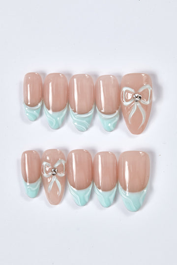 blue bow nails