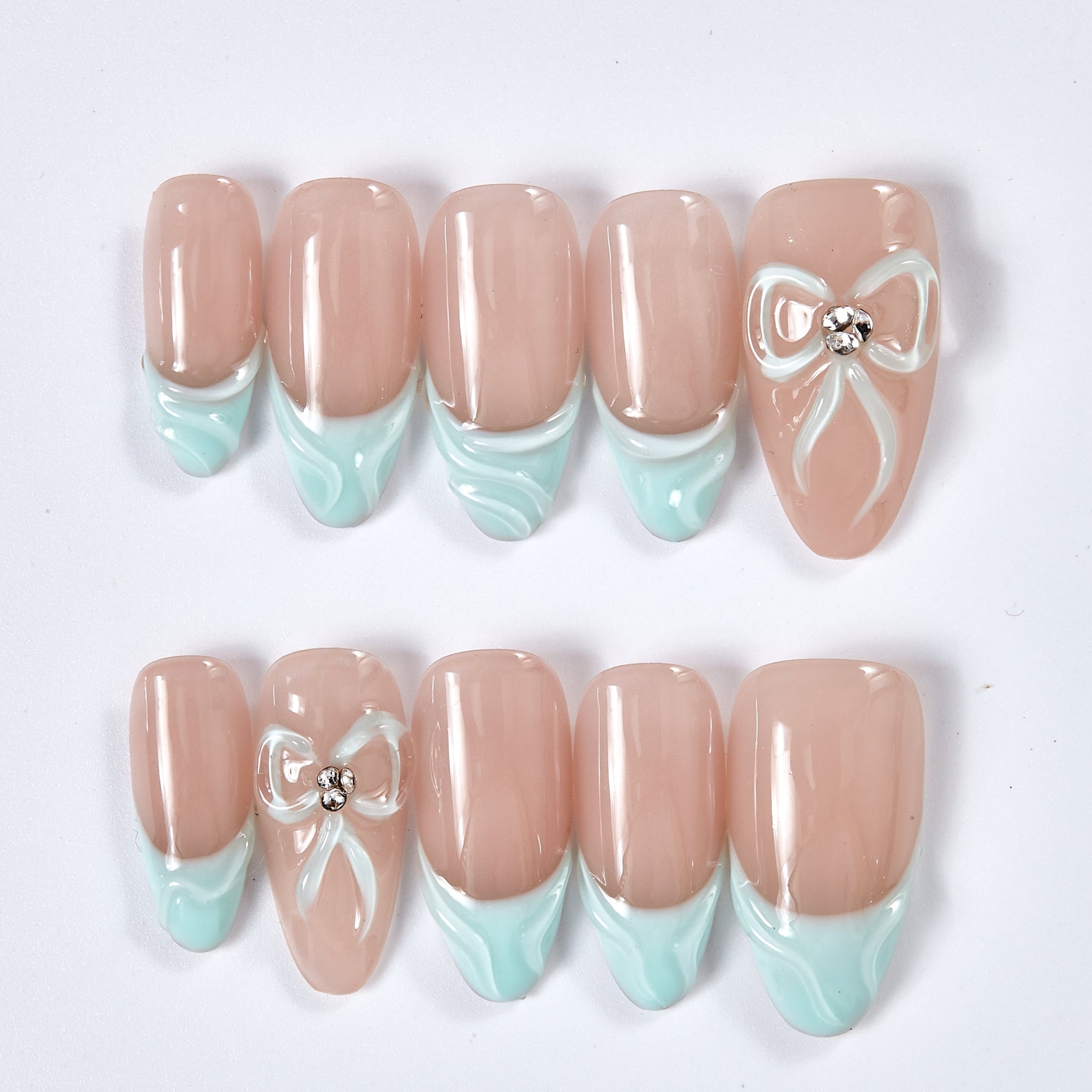 blue bow nails 